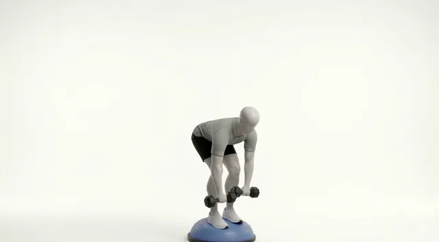 Lonero bosu topu ile dumbbell deadlift, curl ve press — starting position