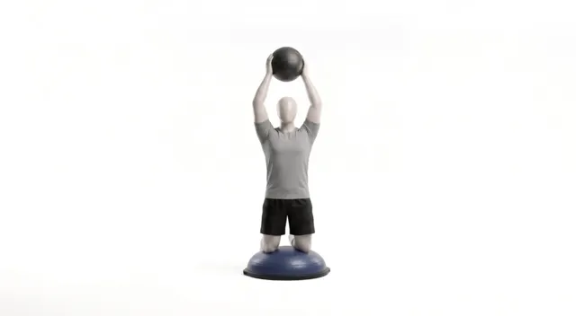 Bosu topunda diz çökmüş vaziyette top fırlatma (ball slam) — starting position