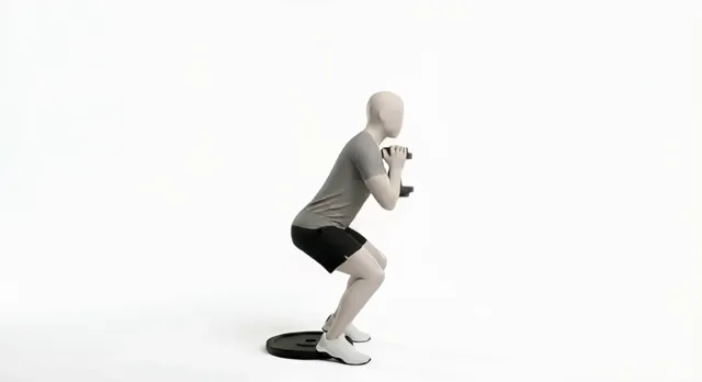 Dumbbell elevated squat front lunge — starting position