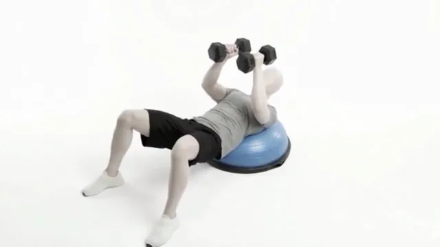 Exercise ball dumbbell press glute bridge — starting position