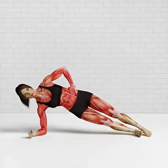 Dirsek destekli yan plank ve yarım kol kaldırma — starting position