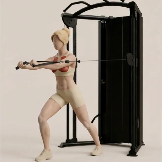 Lonero cable standing chest press — starting position
