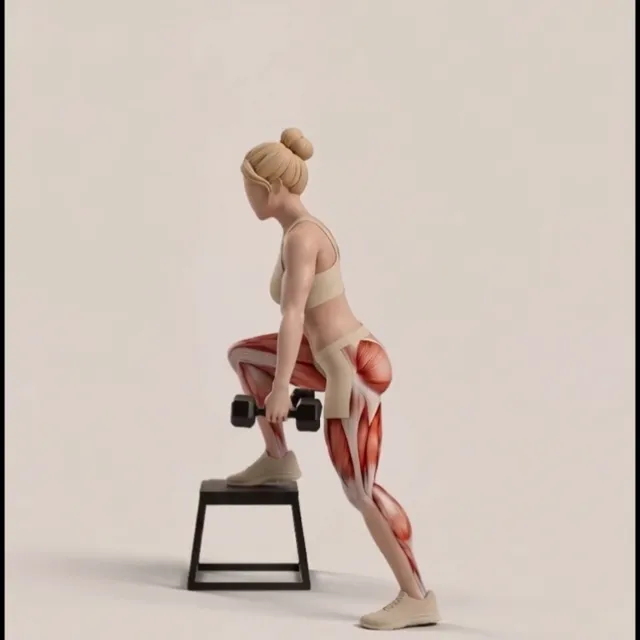Dumbbell single leg step up — starting position