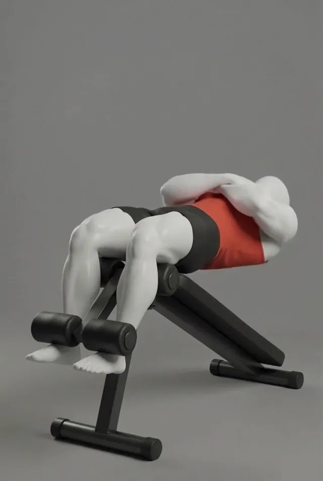 decline bench crunch — starting position