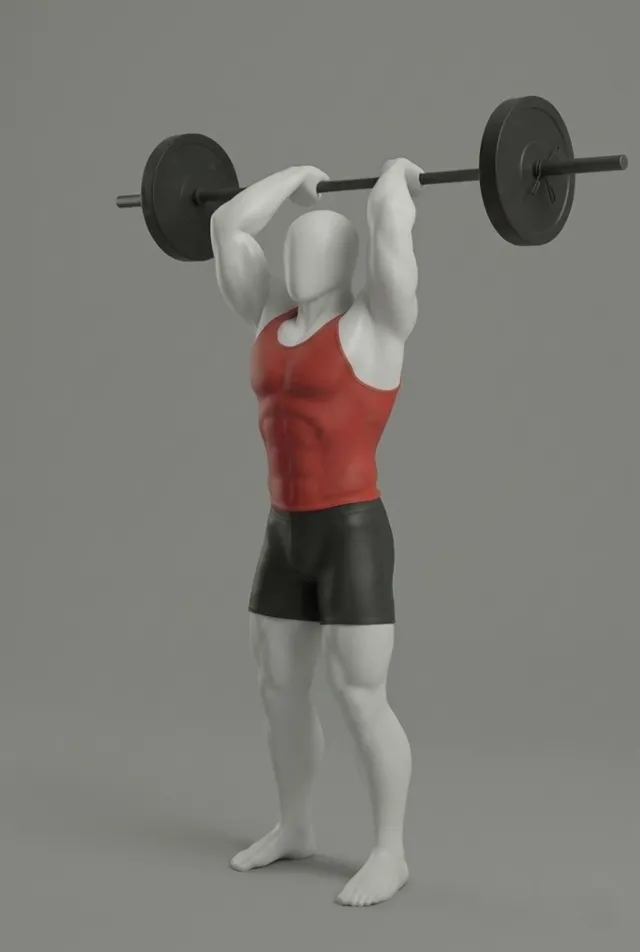 Ayakta Barbell Overhead Extension — starting position
