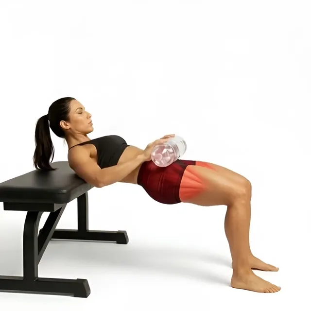 Bench üzerinde su şişesi ile kalça itişi (hips thrust) — starting position