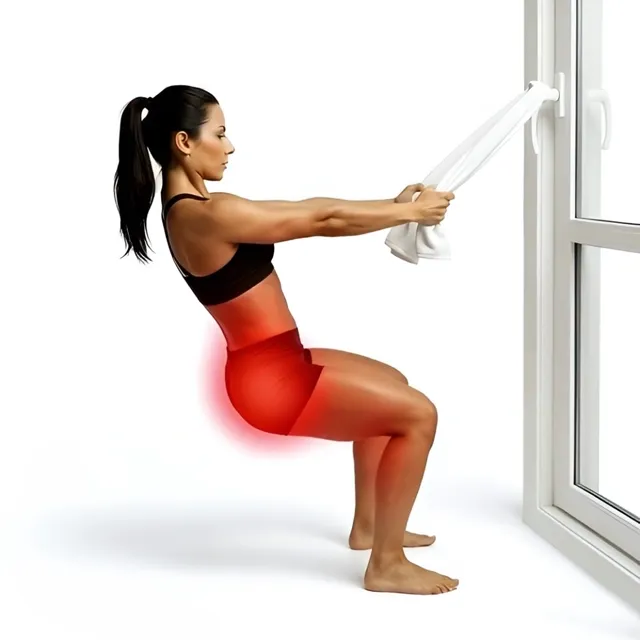 Lonero havlu ile vücut ağırlığı squat versiyon II — starting position