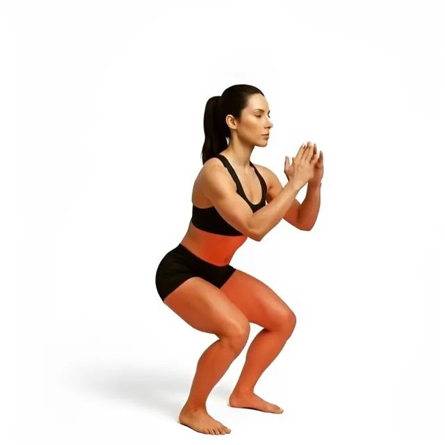 knee tuck squat — starting position