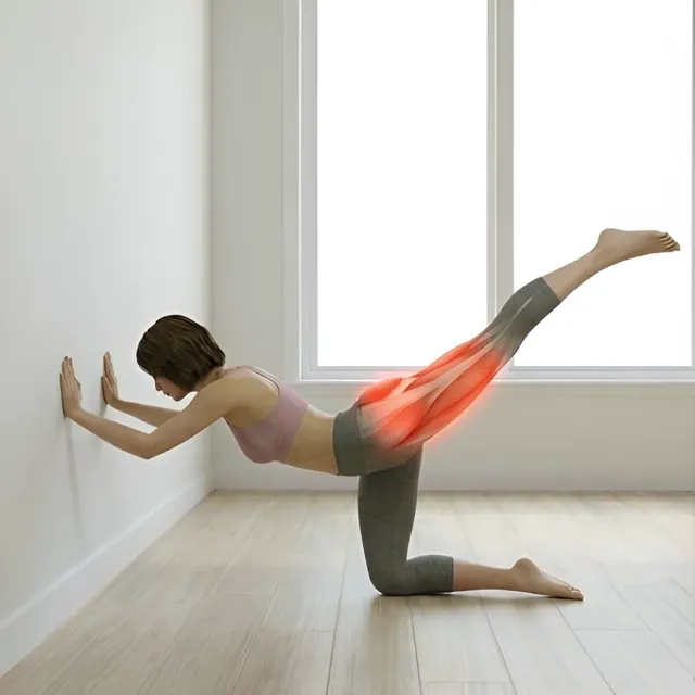 Duvar destekli bacak kaldırma (Wall dog kick hold) — starting position
