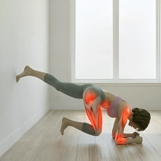 Wall elbow plank mountain climber — starting position