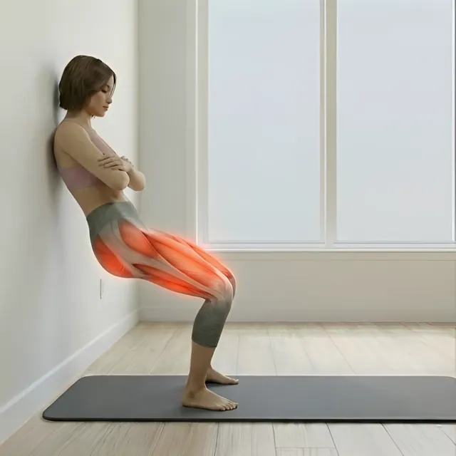 Duvar destekli eller göğüste glute bridge — starting position