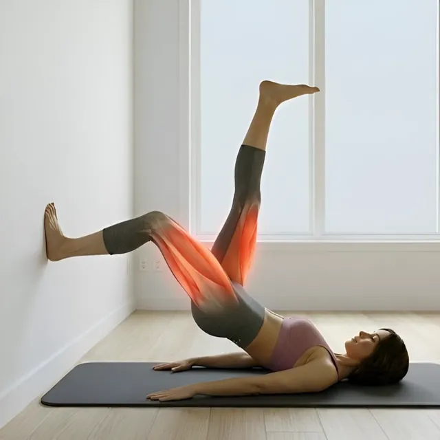Duvar destekli tek bacak hamstring esnetme — starting position