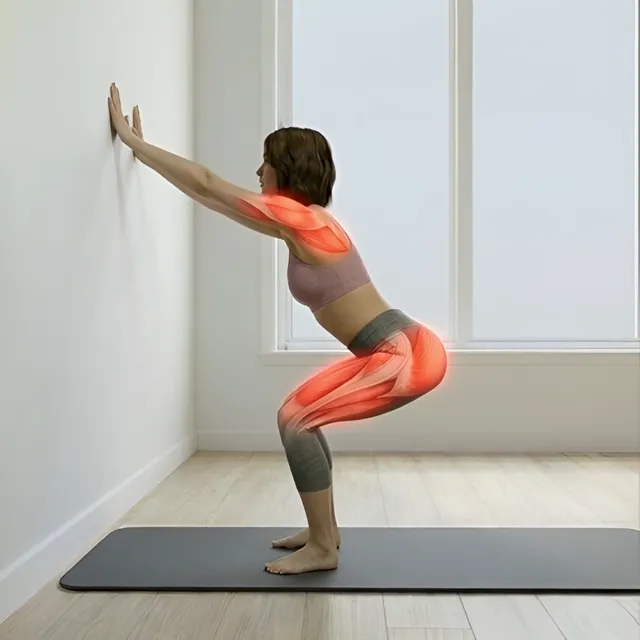 wall squat pose hold — starting position