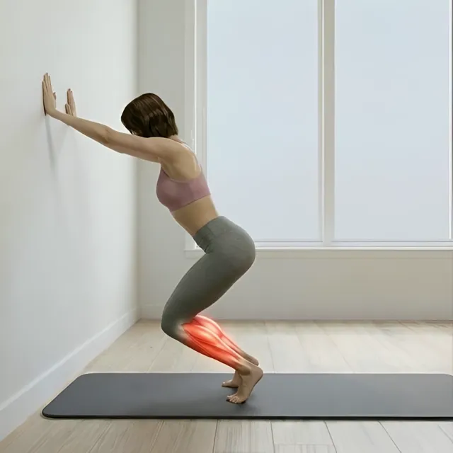 Duvar destekli ayakta calf raise esnetme — starting position