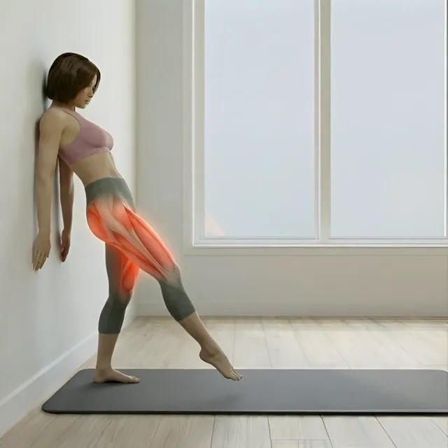 Lonero wall standing glute stretch advanced — starting position