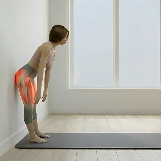 Duvar destekli ayakta hamstring esnetme — starting position