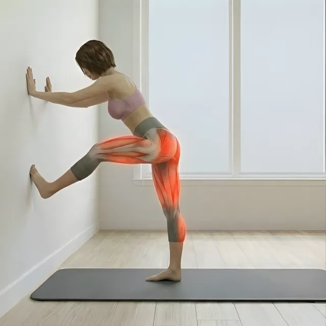 Duvar destekli tek bacak hamstring esnetme — starting position