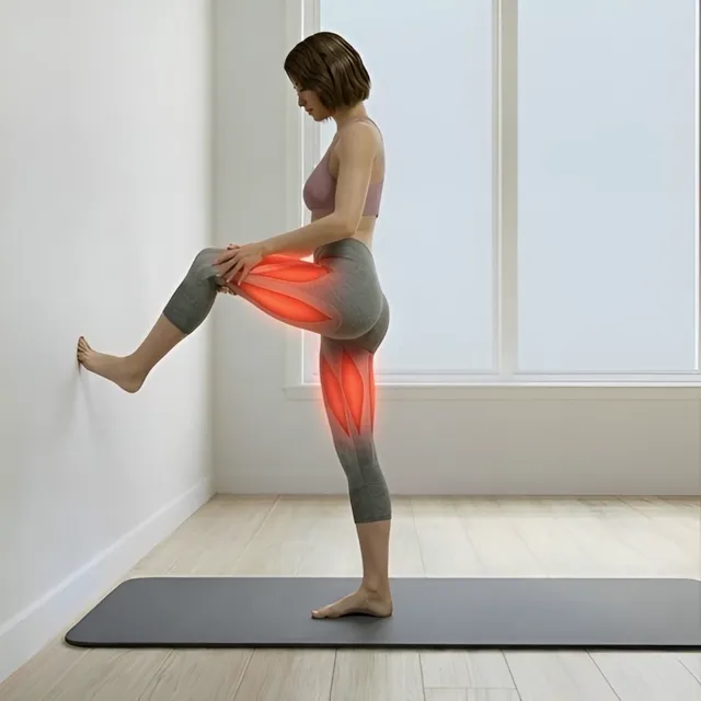 Duvar destekli tek bacak bükümlü hamstring esnetme — starting position