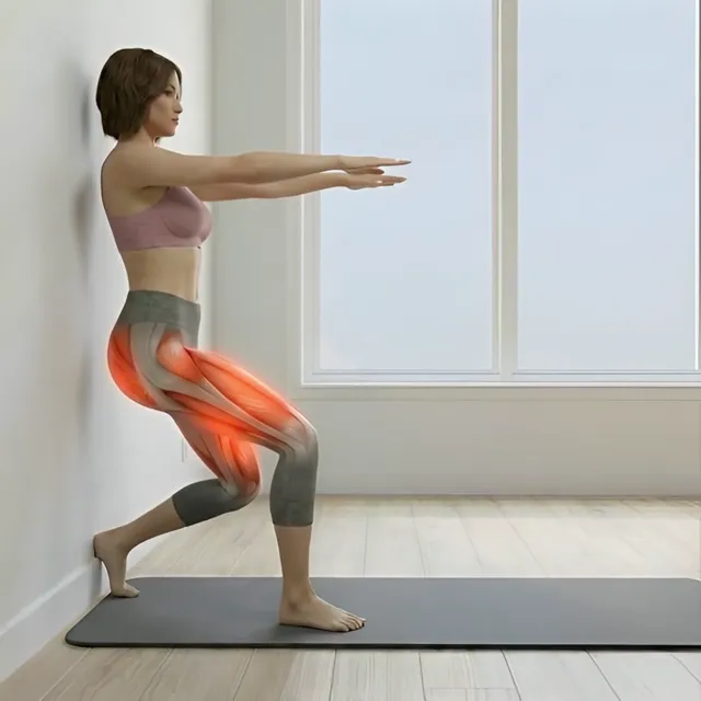 Lonero wall support squat hand raise — starting position