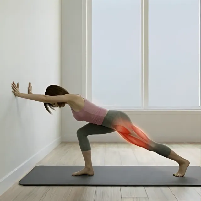 Duvar destekli ayakta hamstring esnetme — starting position