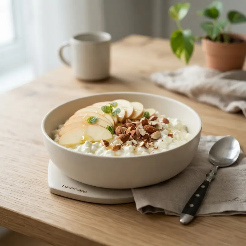 Cottage Cheese and Sliced Apple with Crushed Almonds