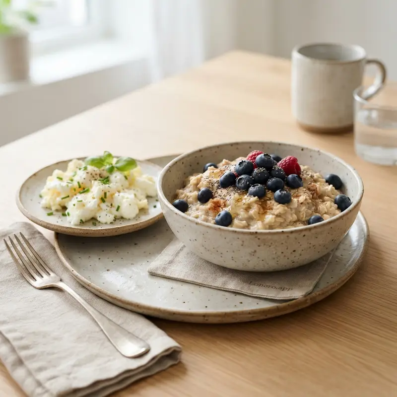 High-Protein Oatmeal and Fluffy Scrambled Egg Whites