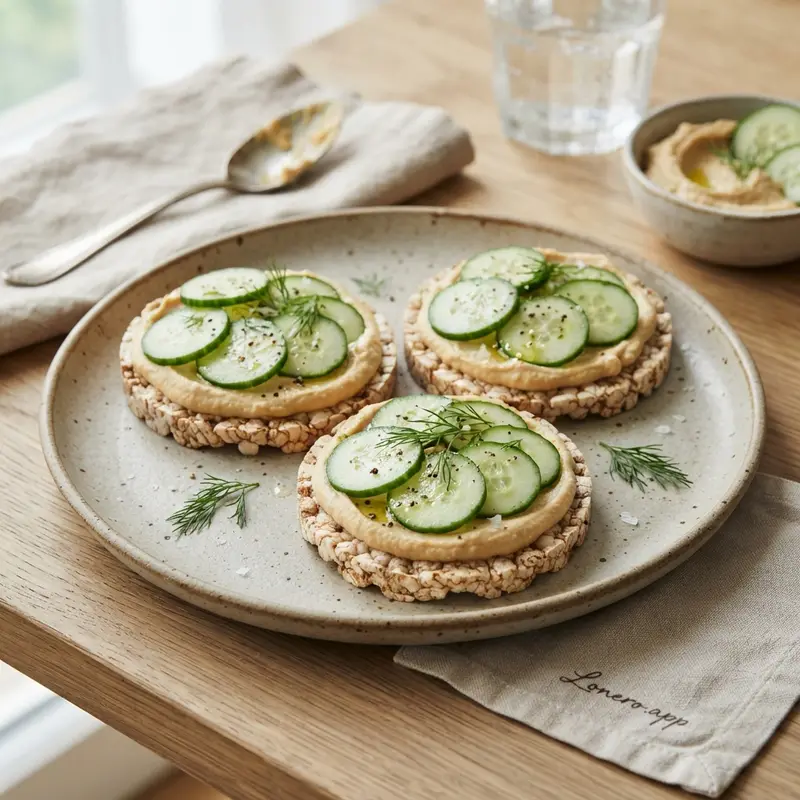 Rice Cakes with Hummus & Cucumber