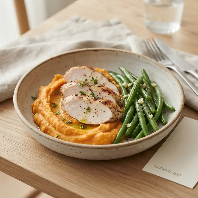 Turkey and Sweet Potato Mash with Green Beans